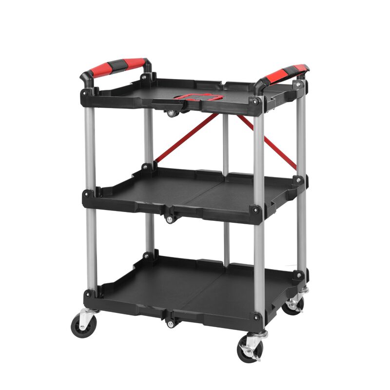 ELEMENT ACE Foldable 3-Shelf Heavy Duty Rolling Utility Cart with Swivel Wheels Ergonomic Handle Portable Transport Cart for Garage Office Home Warehouse Use image number 0