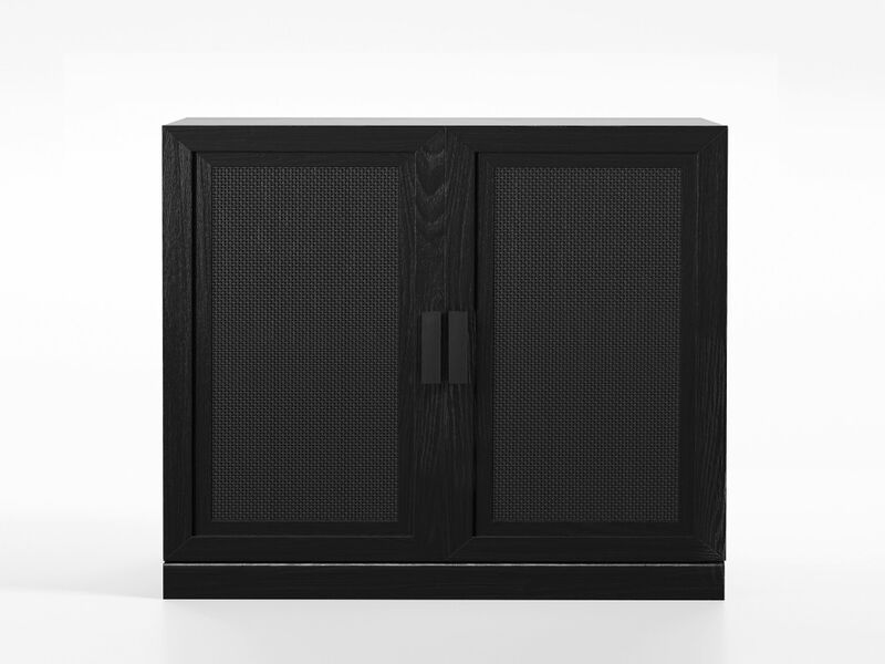 2-Piece Modern Minimalist Wicker Door Wood Grain Edge Cabinet, Multifunctional Storage with 3 Layers of Shelves image number 0