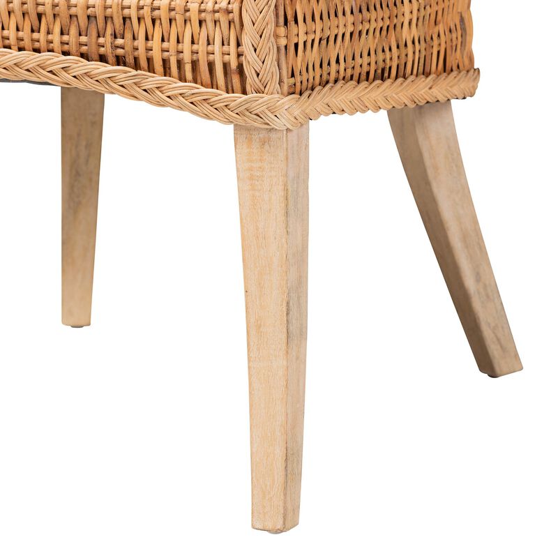 bali & pari Derris Natural Rattan Dining Chair with Cushion - Tall Wingback Side Chair with Solid Mango Wood Legs, Boho Coastal Style for Kitchen or Dining Room Seating