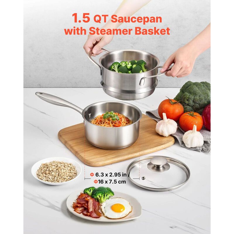 Stainless Steel Saucepan with Steamer & Glass Lid, Nonstick, Oven & Dishwasher Safe image number 3
