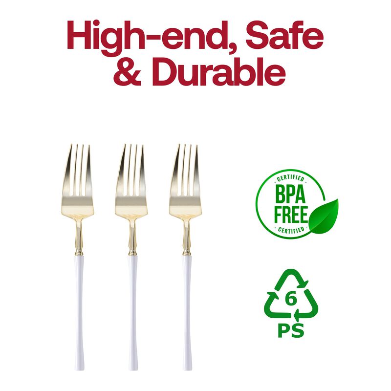 Gold with White Handle Moderno Plastic Dinner Forks (240 Forks) image number 5