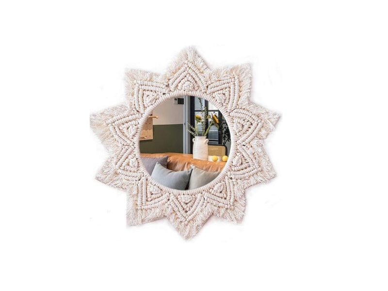 17.5" Boho Macrame Wall Mirror &ndash; Starburst Hanging Bedroom D&eacute;cor