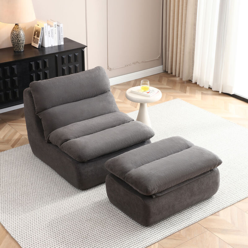 Merax Ergonomic Floor Lounge Sofa with Ottoman image number 2