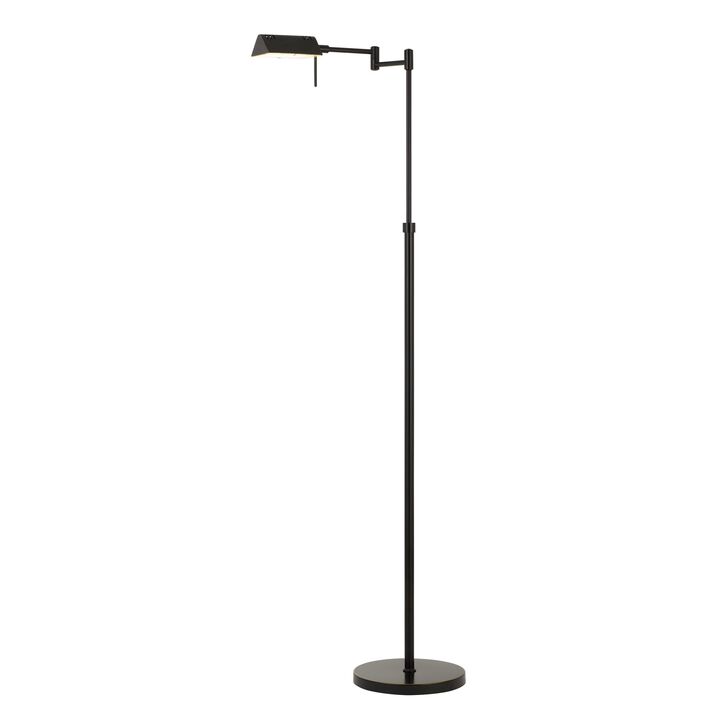 10W LED Adjustable Metal Floor Lamp with Swing Arm, Black-Benzara