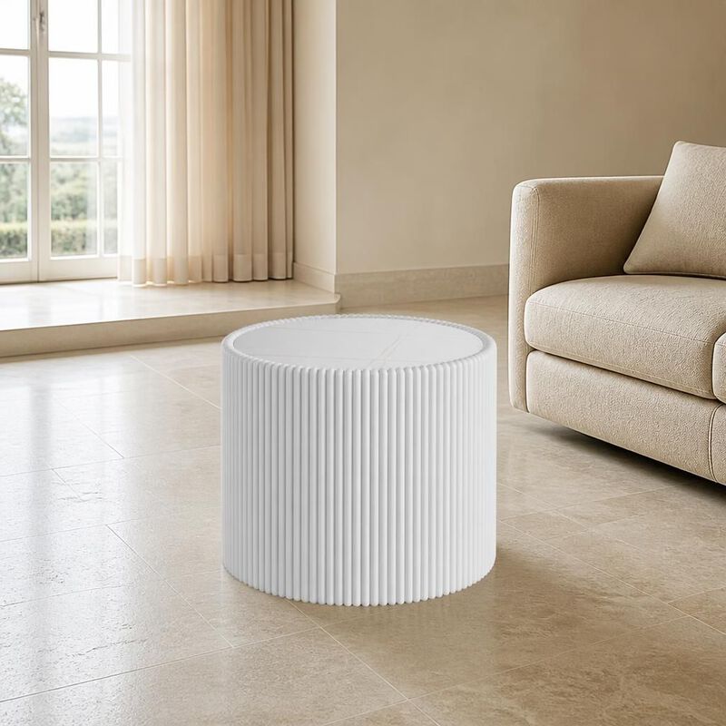 GOODSILO Round Cylinder Sintered Stone Top Modern Coffee Table with Unique Gold Pattern for Living Room and Multi-space Use image number 3