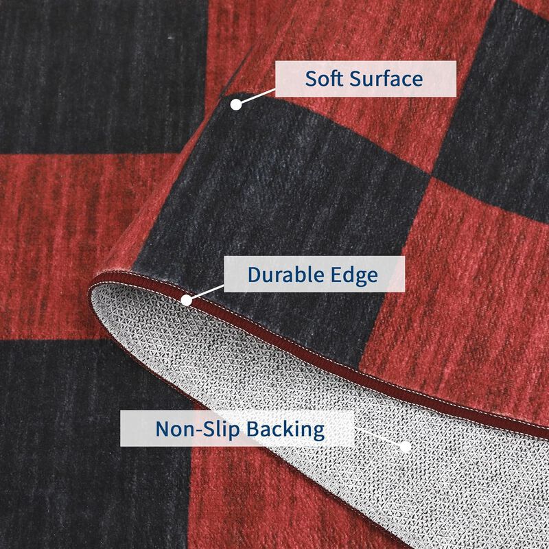 Christmas Area Rug, Christmas Plaid Rugs Office Carpet Washable Doormat Xmas Holiday Decor Non Slip image number 2