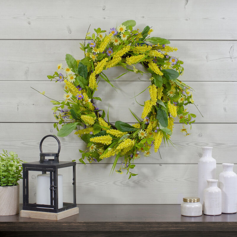 Daisy and Berry Floral Spring Wreath  Yellow and Purple 25" image number 1