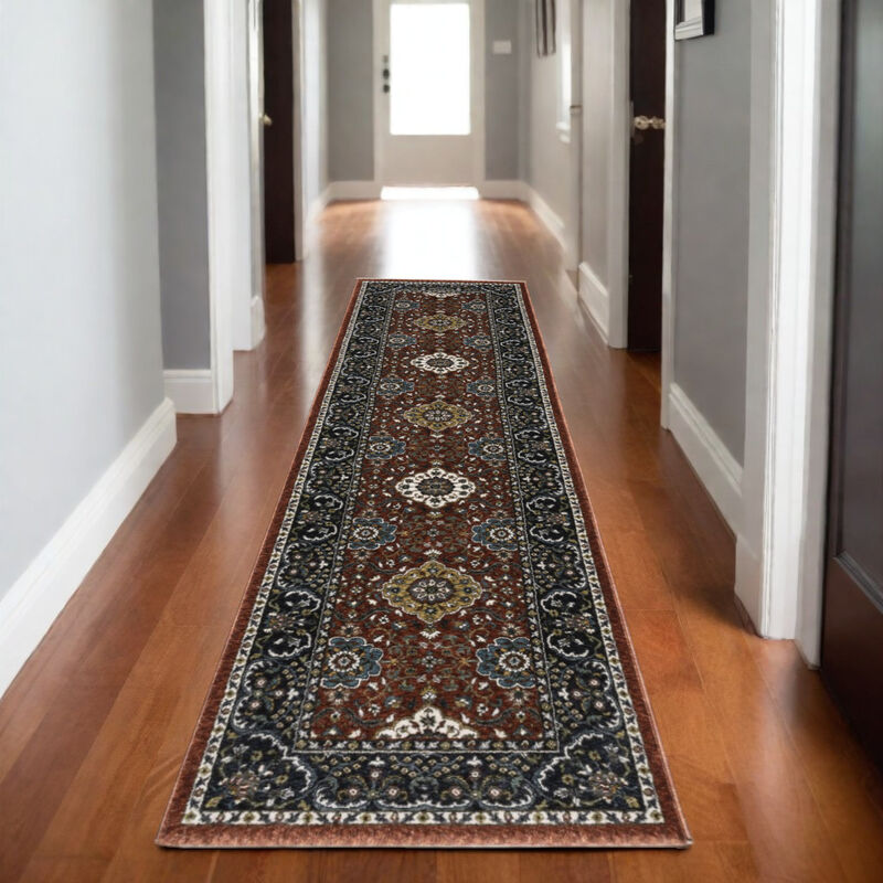 HomeRoots Medallion Runner Rug With Fringe image number 1