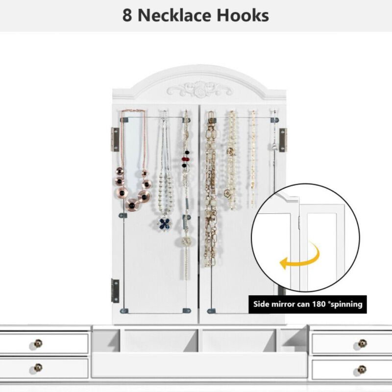 Hivvago Makeup Dressing Table with Tri-Folding Mirror and Cushioned Stool for Women