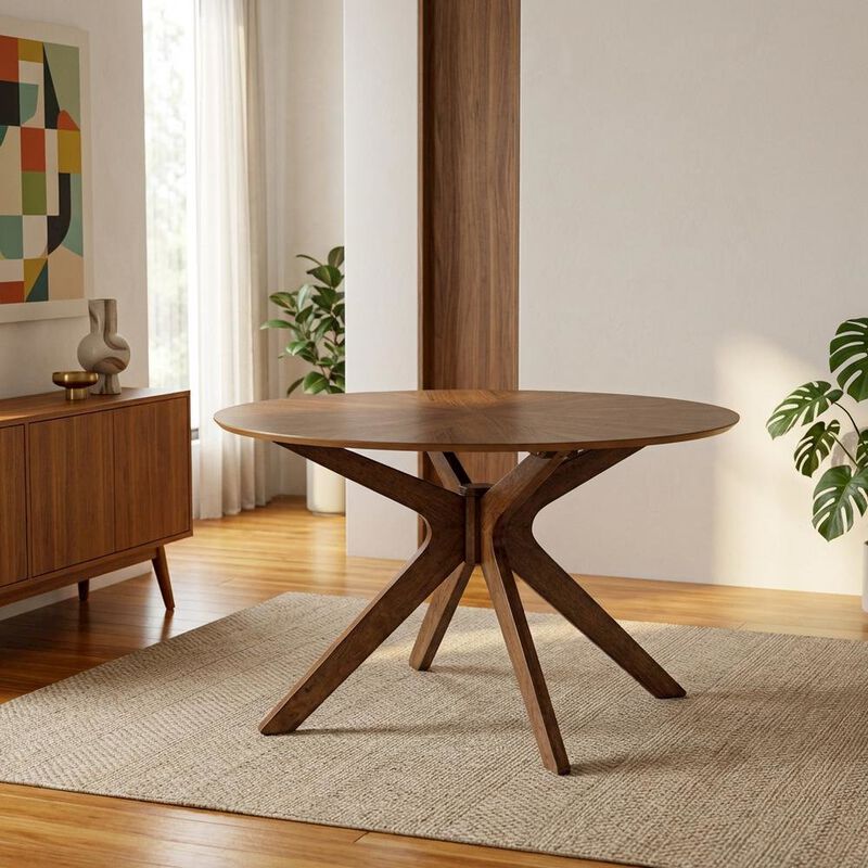 Walnut Round Wood Dining Table, Modern Style, Seats 4 image number 3