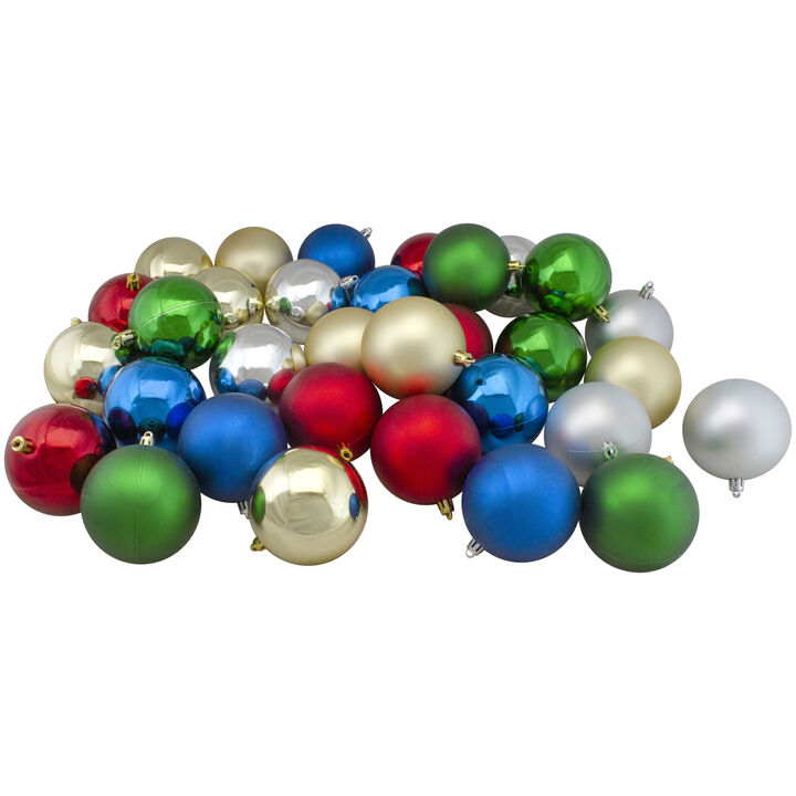60ct Traditional Multi-Colored Shatterproof 2-Finish Christmas Ball Ornaments 2.5" (60mm)