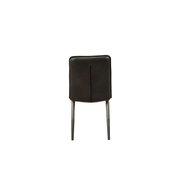 Hosmer Side Chair (Set-2) in Black Top Grain Leather & Antique Black