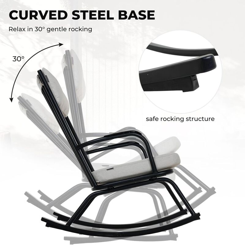 Mondawe Outdoor 3-Pcs Detachable Rocking Chair Set W/ Thick Cushions Seat & X-Shaped Base Side Table