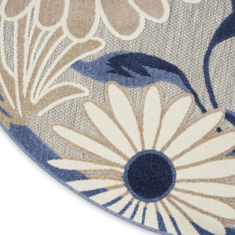 HomeRoots 5' Blue And Gray Round Floral Indoor Outdoor Area Rug image number 4