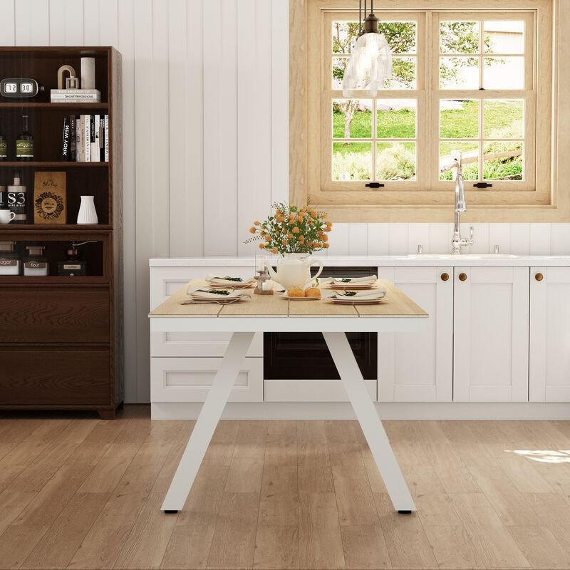 FUFU&GAGA Modern Wood Grain Dining Table with Light Gray Iron Legs (86.6" W x 38.4" D x 30.2" H), Wood Grain