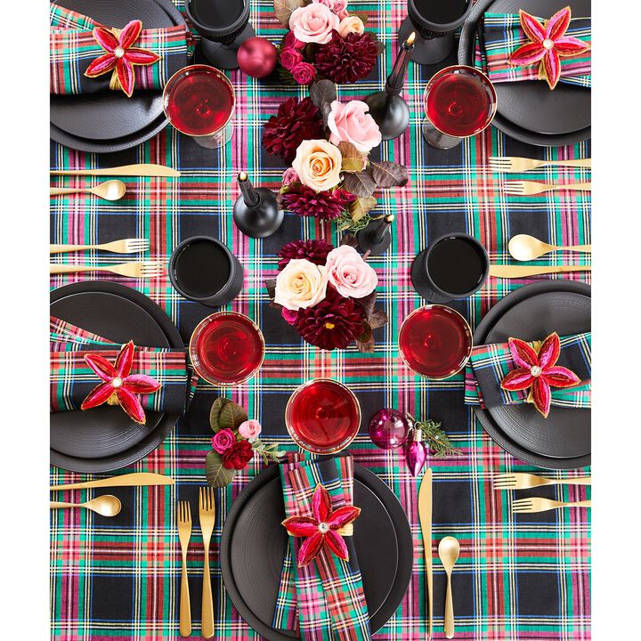 Linen Table Throw - Jewel Plaid