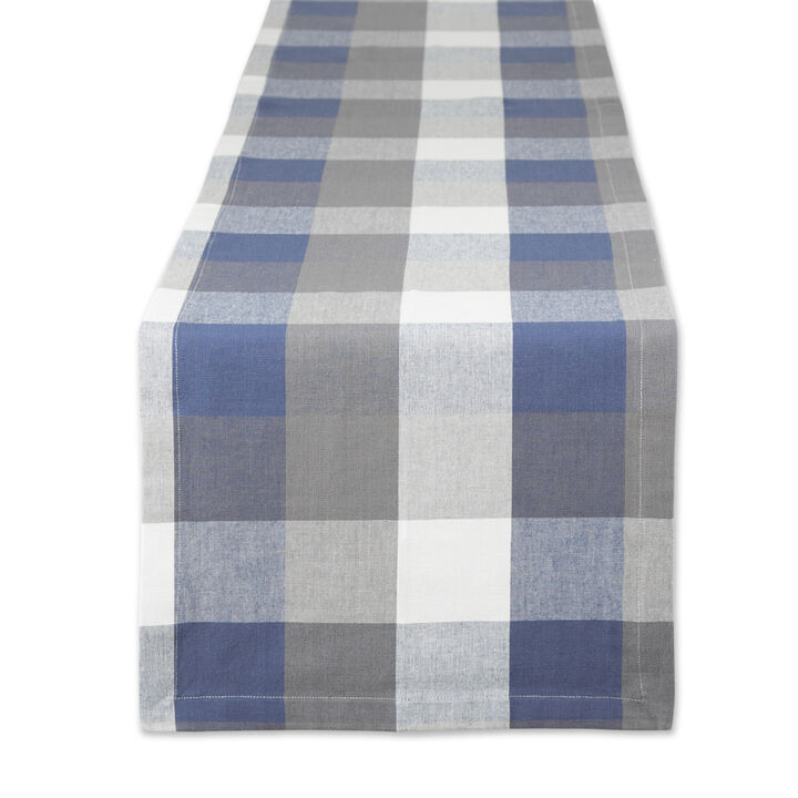 108" French Blue and White Tri Color Check Table Runner