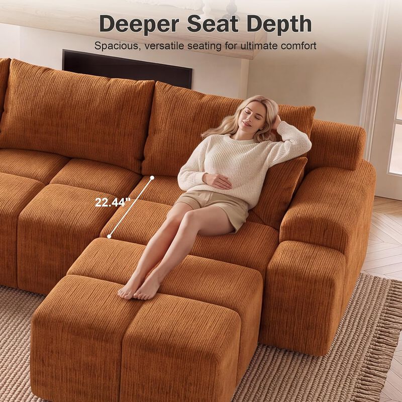 Vipbear 152" Oversized Modular Sectional Sofa, Ottoman U Shape Deep Seat 6 Seater Chenille Couch image number 3