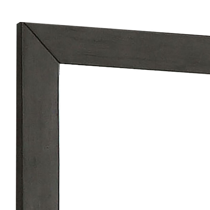 39 Inch Mirror with Rectangular Wooden Frame, Dark Gray - Benzara