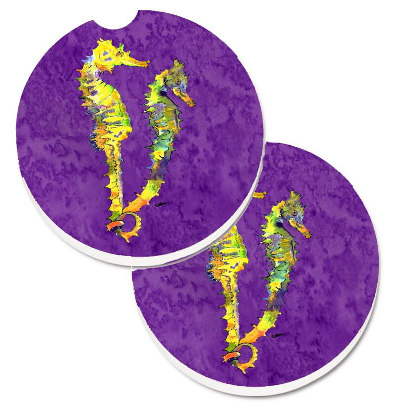 Caroline's Treasures Seahorse Set of 2 Cup Holder Car Coasters 8661CARC, 2.56, Multicolor