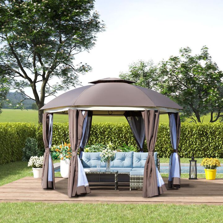 Hivvago 12' x 12' Mesh-Sided Gazebo with Double Roof