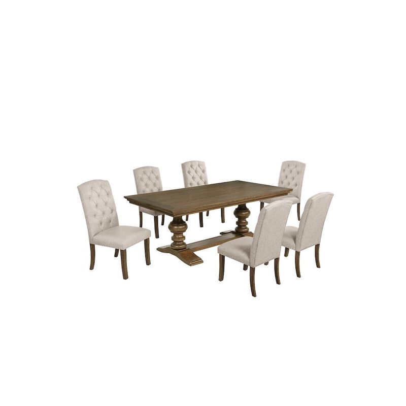 Best Quality Furniture Traditional Dinging Set With 6 Beige Side Chairs And One 72 Wood Dining Table