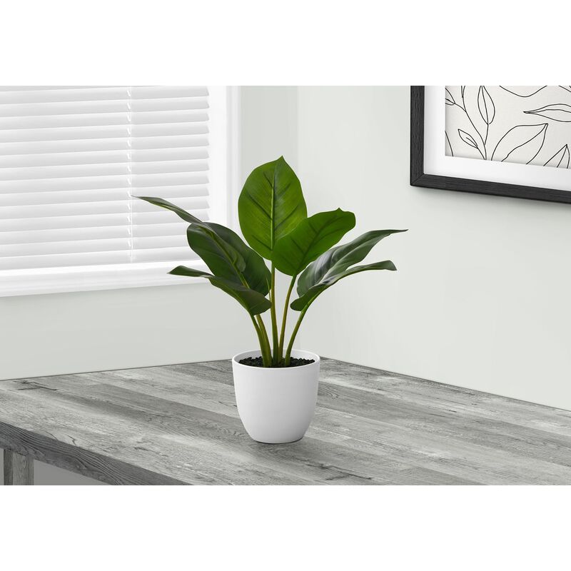 Monarch Specialties I 9502 - Artificial Plant, 17" Tall, Aureum, Indoor, Faux, Fake, Table, Greenery, Potted, Real Touch, Decorative, Green Leaves, White Pot image number 1