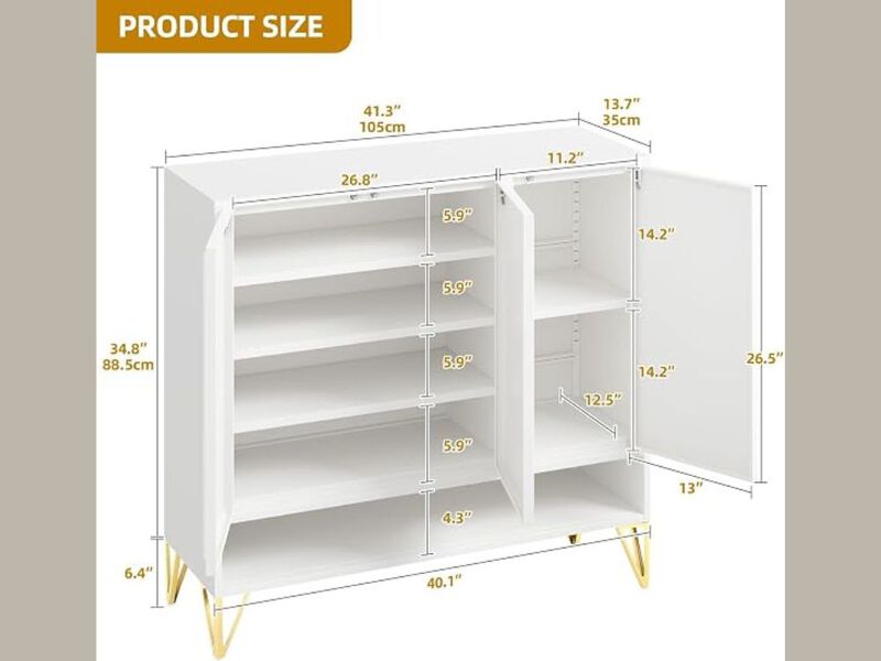 Entryway Shoe Storage Cabinet 5 Tier Adjustable Shelves White image number 2