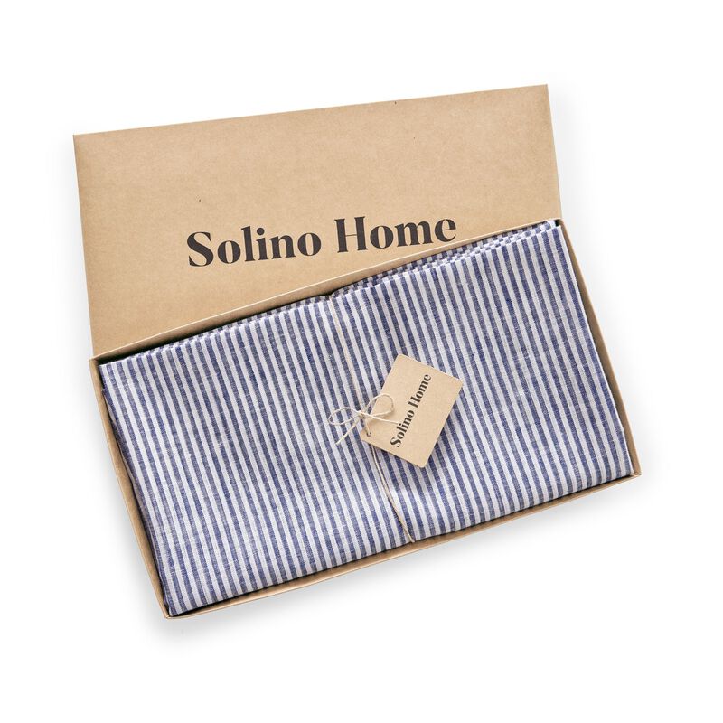 Solino Home Narrow Stripe 100% Linen Round Tablecloth &ndash; Handcrafted, Machine Washable, Perfect for Holiday and Everyday Dining