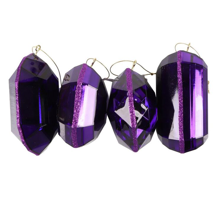 Vickerman 4-5" Purple Jewel Glitter Ornament, Includes 4 Pieces per Bag