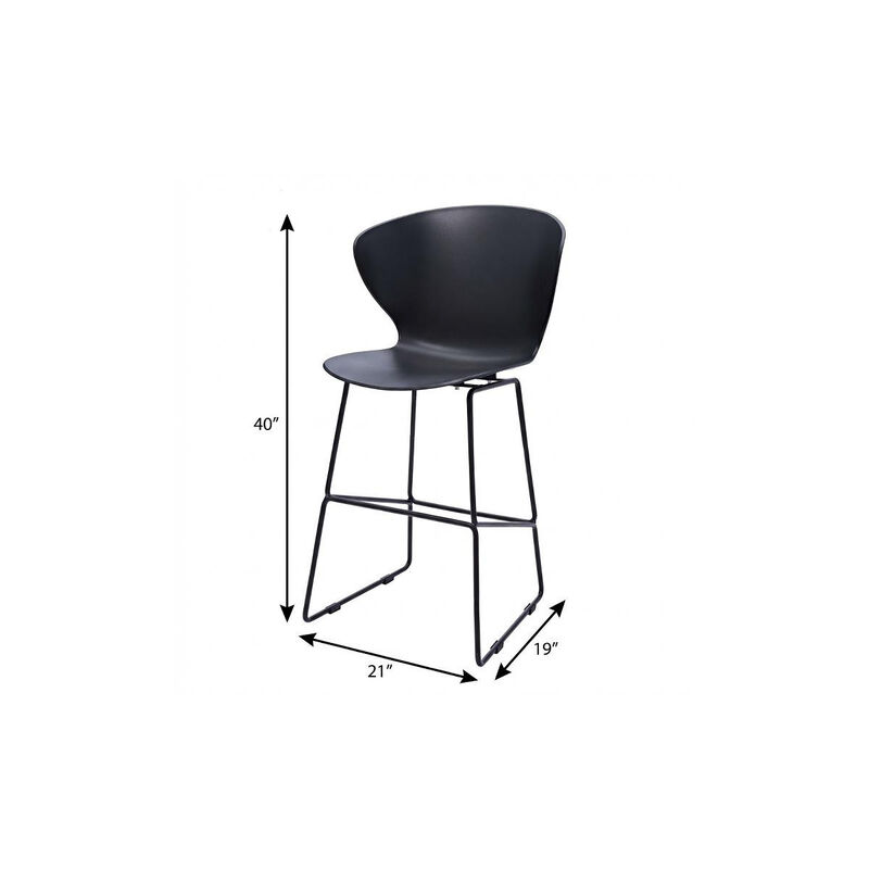 HomeRoots Set of Two 26" Black Heavy Duty Plastic and Metal Low Back Counter Height Bar Chairs