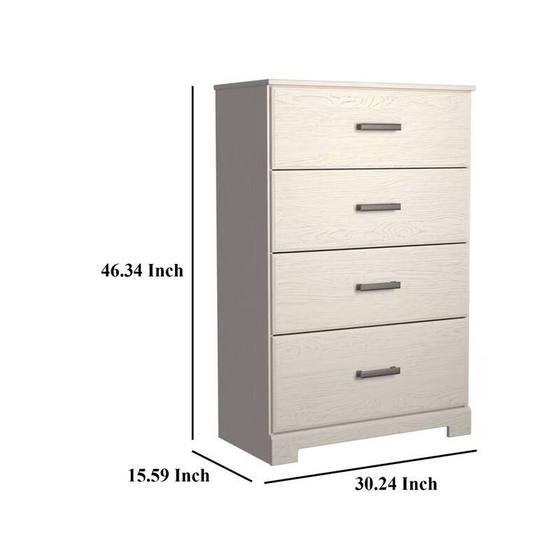 Tely Tall Dresser Chest, 4 Drawers, Modern Farmhouse Laminate White