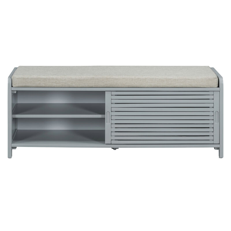 Merax Distressed Shutter Storage Bench with Acacia Veneer