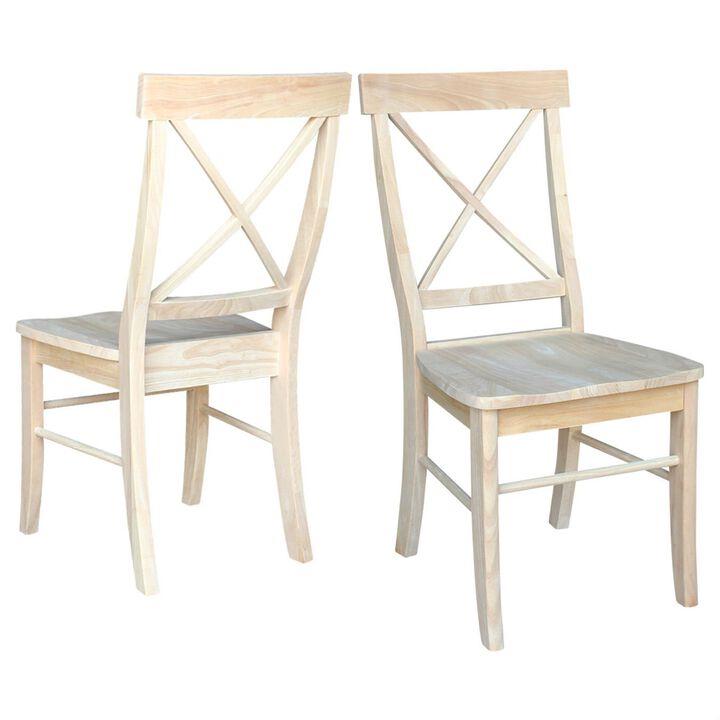 Farmhouse Style X-Back Dining Chair Set &ndash; Unfinished Wood, Set of 2