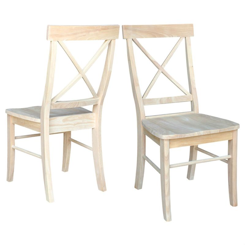 Farmhouse Style X-Back Dining Chair Set &ndash; Unfinished Wood, Set of 2