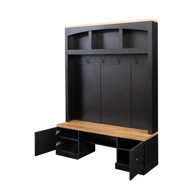 Merax Farmhouse 4-in-1 Hall Tree with Wood Grain Bench