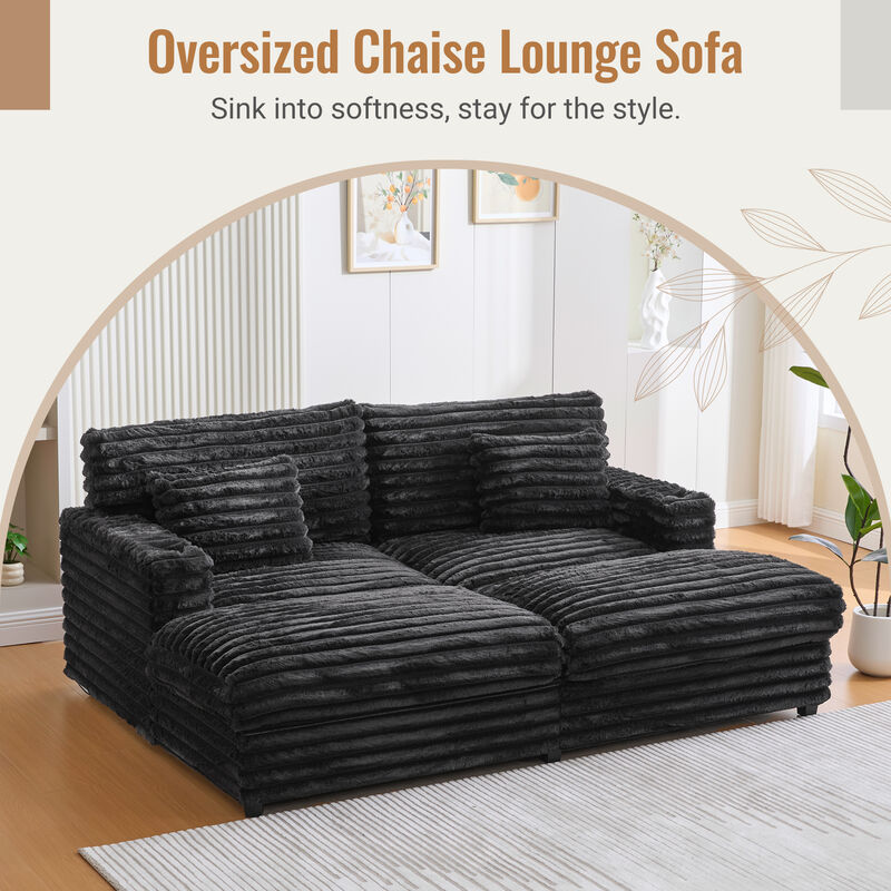 Merax Oversized Chaise Sofa  Loveseats with Plush Faux Rabbit Fur, Deep Seating, Built-in USB Charging image number 5