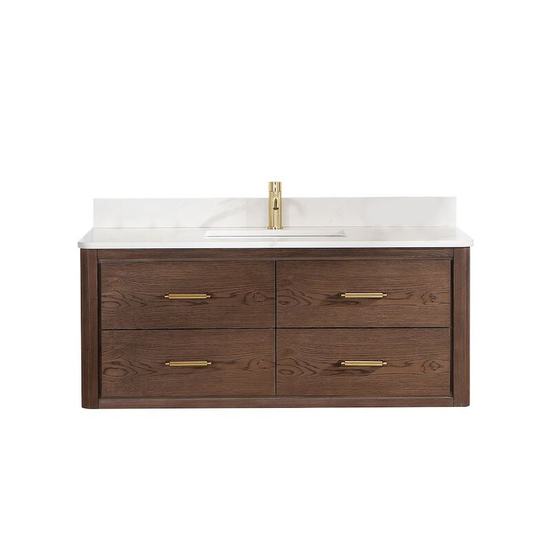 Vinnova Design Cristo 48 Floating Single Bath Vanity in Aged Dark Brown Oak