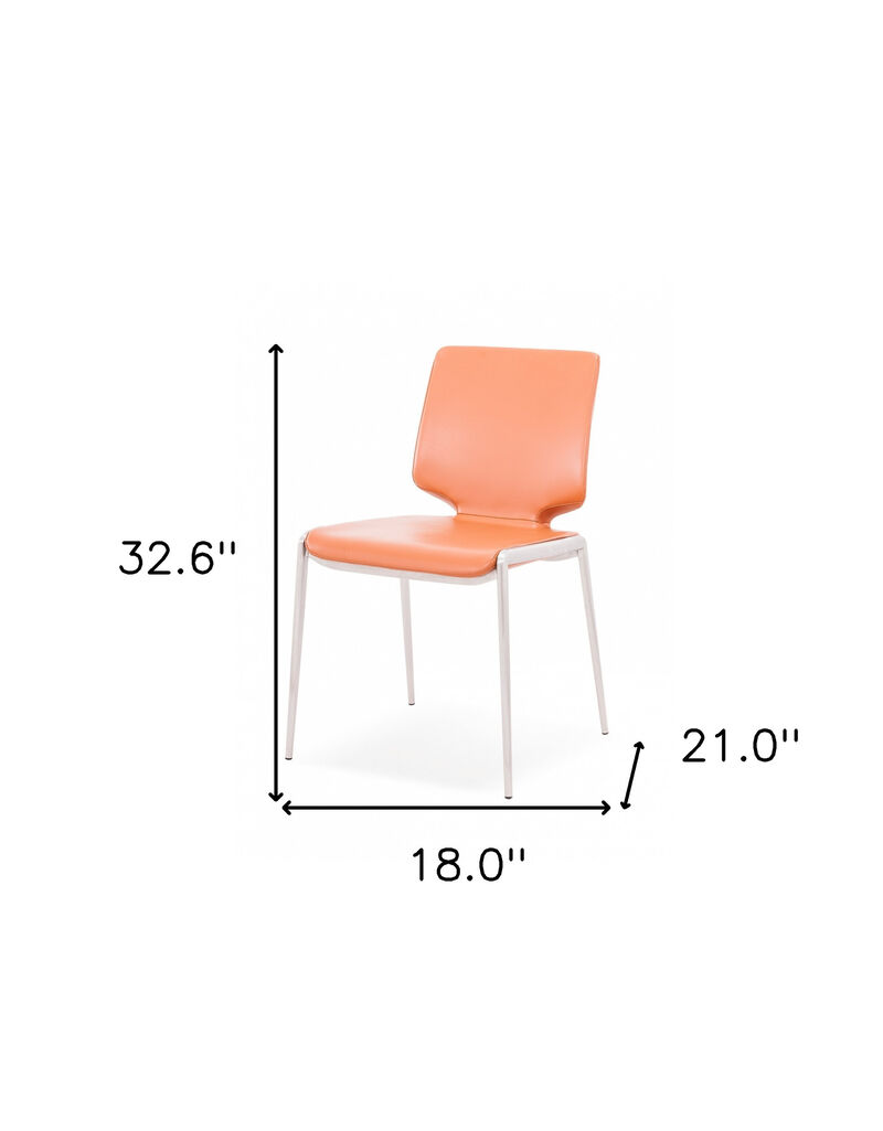 HomeRoots Set of Two Terra Cotta And Silver Upholstered Faux Leather Dining Side Chairs image number 4