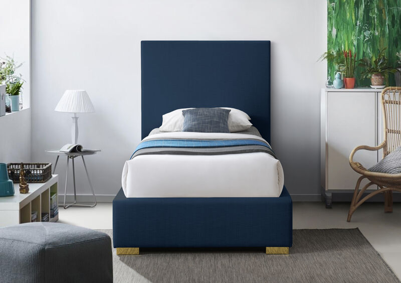 Meridian Furniture Crosby Navy Linen Textured Fabric Twin Bed