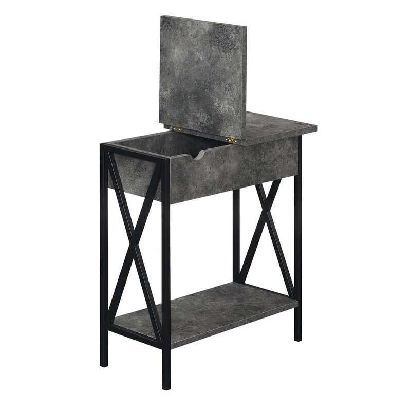 Convenience Concepts Tucson Flip Top End Table with Charging Station Cement / Black