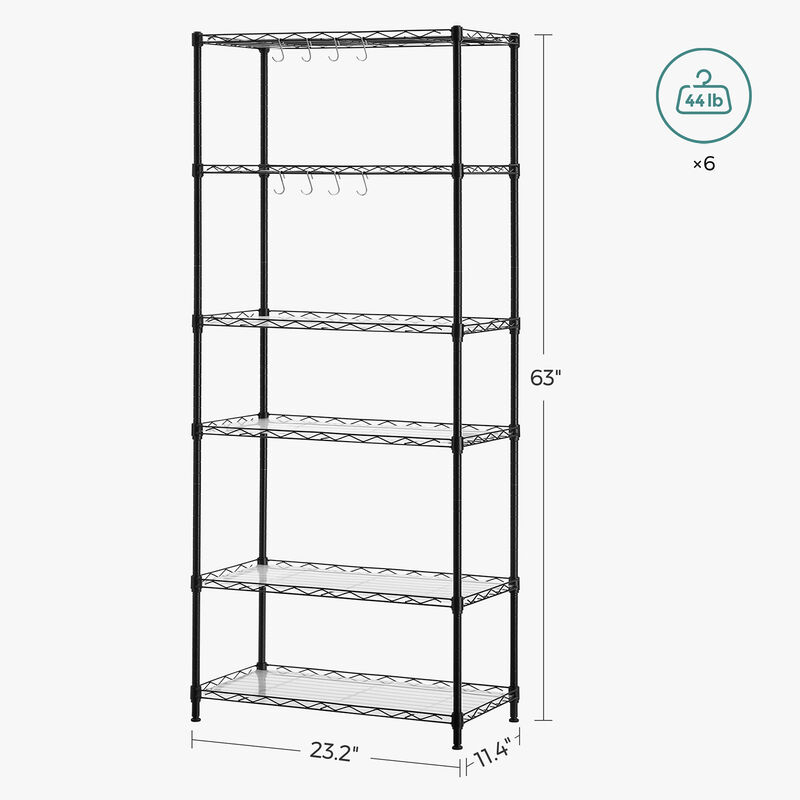 6-Tier Metal Storage Shelves - Adjustable Wire Shelving Unit for Organized Storage