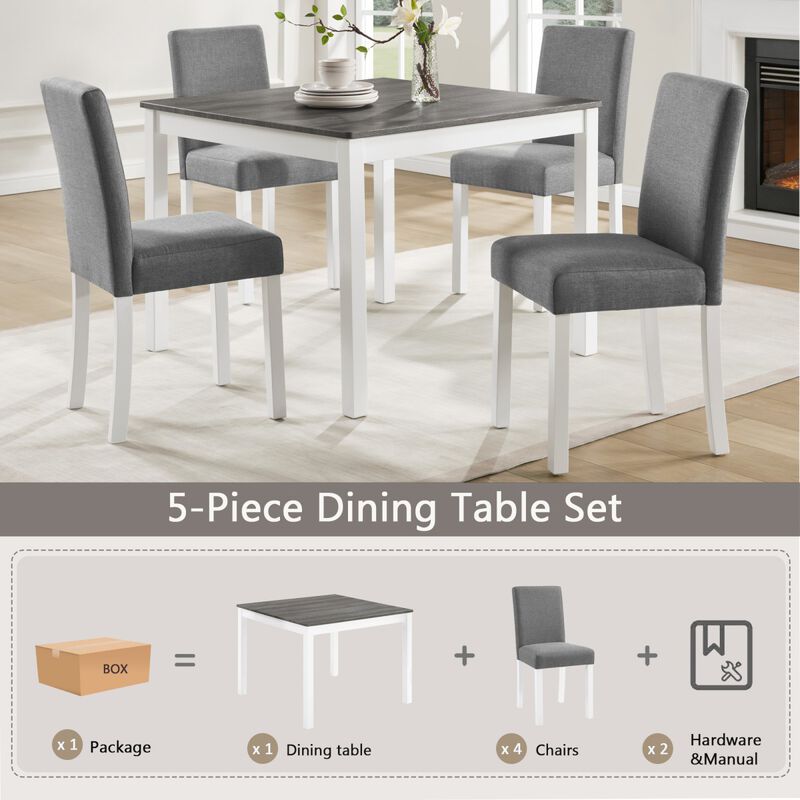 5 Piece Dining Table Set with 4 Chairs, square wooden dining table set for kitchen, dining table set for 4, modern dining furniture set image number 7