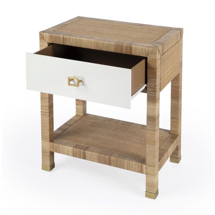Butler Specialty Corfu 1 Drawer Natural Rattan Nightstand, Natural and White