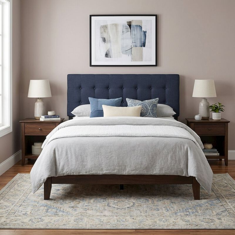 Upholstered Fabric Queen Headboard in Neutral Tone with Elegant Design image number 3