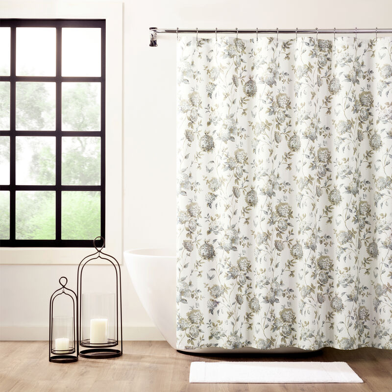 Ellis Curtain 48% Cotton 52% Polyester Traditional Hydrangea Pattern Abigail Shower Curtain 72" x 72" Porcelain