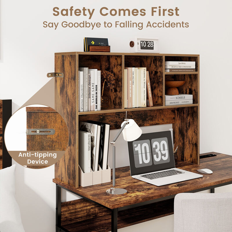 Desktop Bookcase with 4 Cubbies and Open Back, Ideal for Office or Study Desk