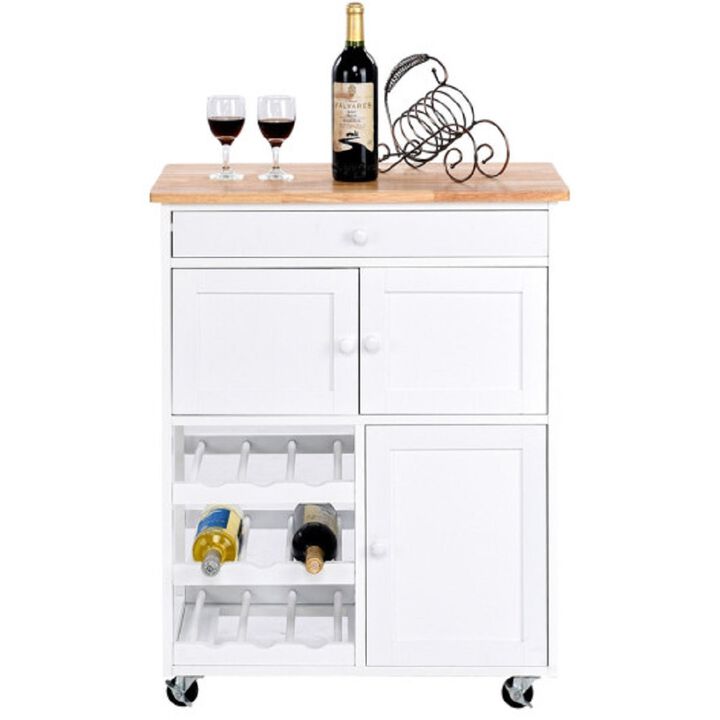 Modern Rolling Storage Kitchen Cart with Drawer-White