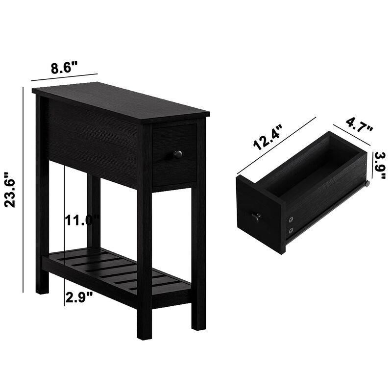 ChooChoo Narrow End Table, Small Side Table for Small Spaces, Slim End Table with Drawer, Narrow Nightstand Bedside Table for Li
