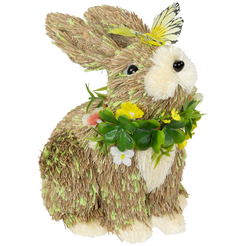Easter Bunny with Butterfly Straw Figurine - 8"